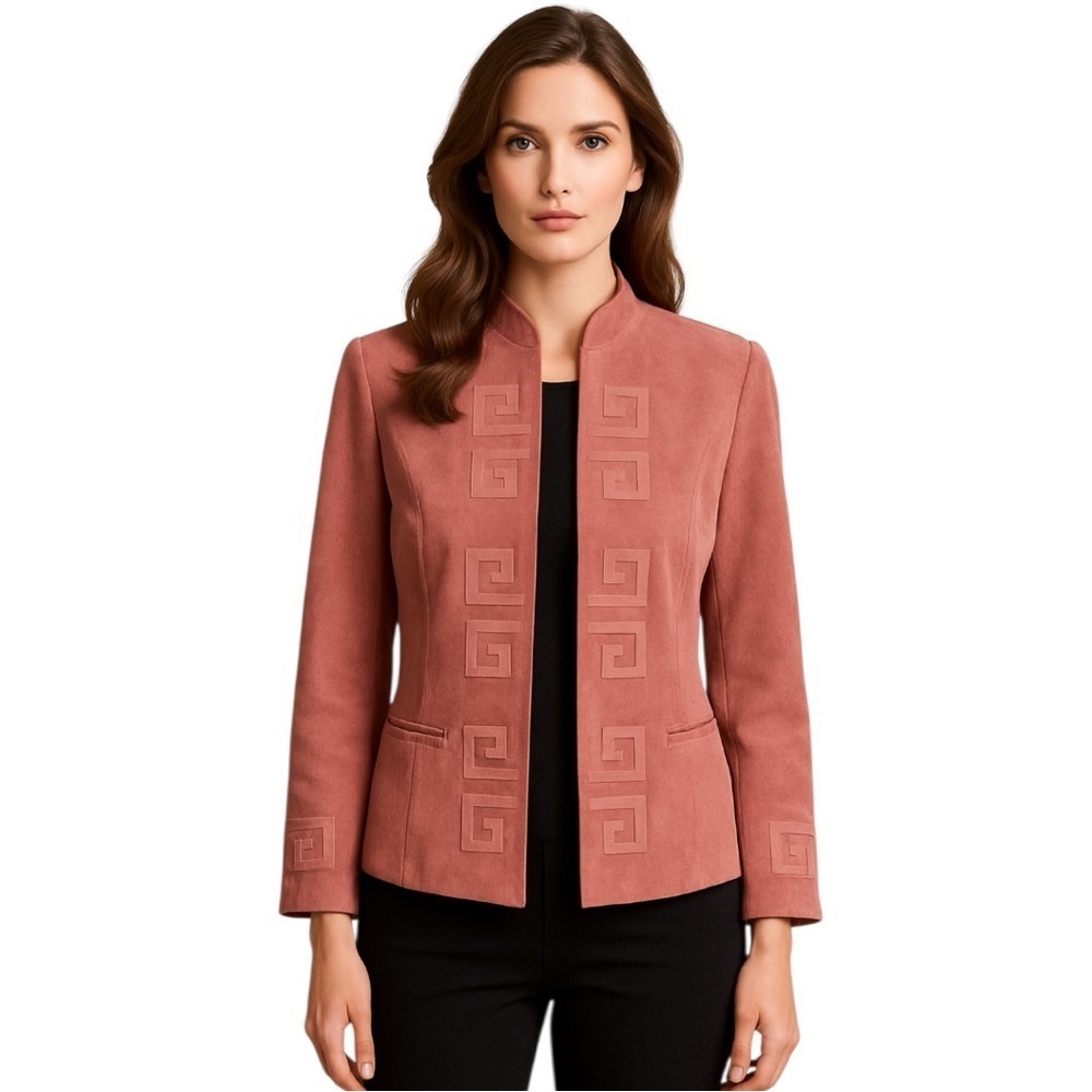 Kong Leung Tailor Vintage Rose Suede-Finish Blazer Jacket Size M EUC
